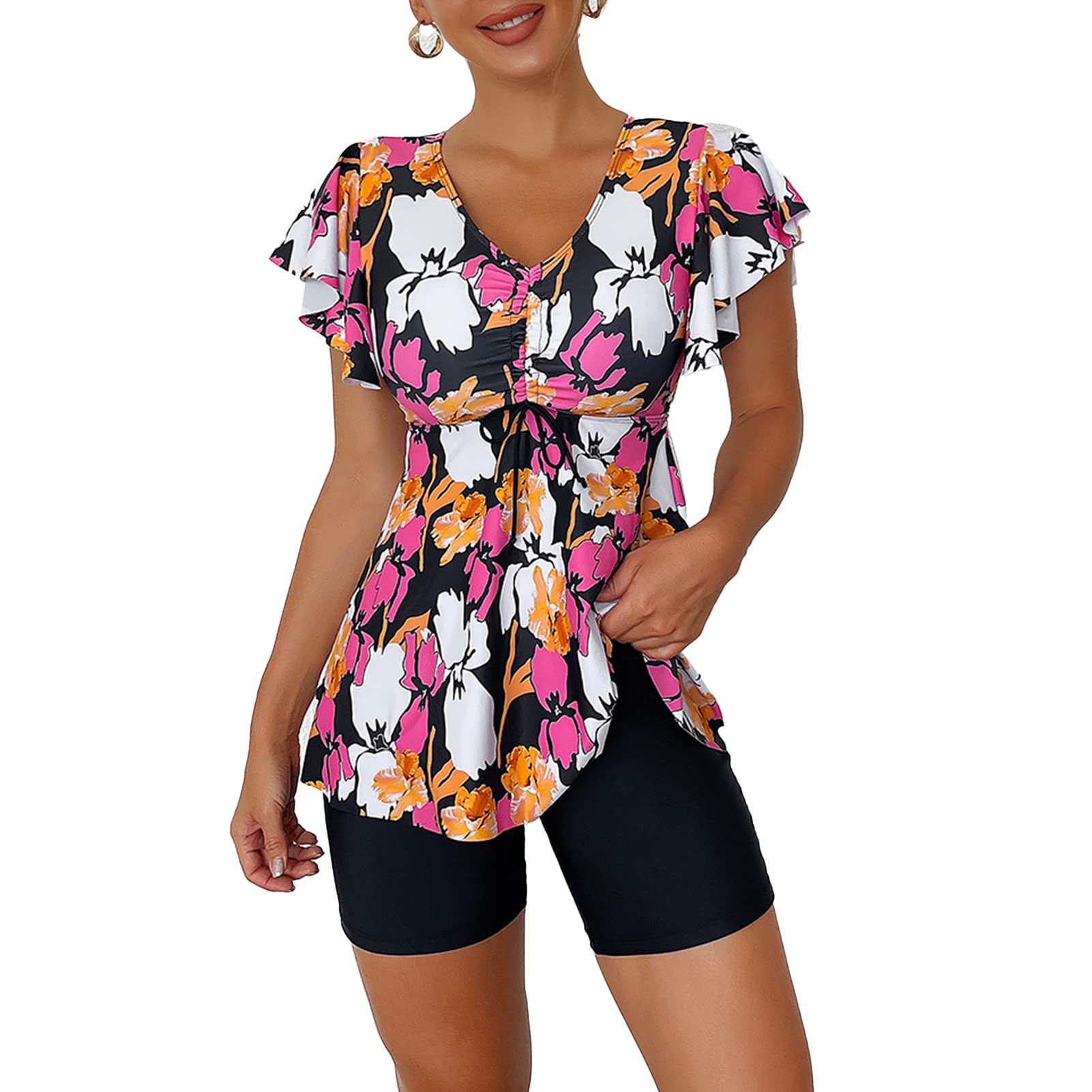 Dwuczęściowy Strój Kąpielowy z Nadrukiem Tankini Stroje Kąpielowe Wzburzyć Stylowe Dziewczęce (3XL)