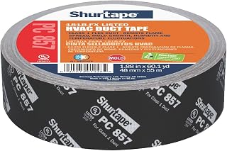 Shurtape PC 857 UL 181B-FX Listed/Printed Cloth Waterproof HVAC Duct Tape, Use to Seal Seam and Join Class 1 Flex Duct, 48mm x 55 Meters, Black Printed, 1 Roll (201885)