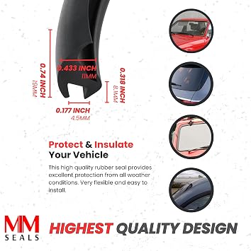 Glass Rubber Seal for Car Windshield, Truck and Van - Length 20 Feet (6.10 Meter)