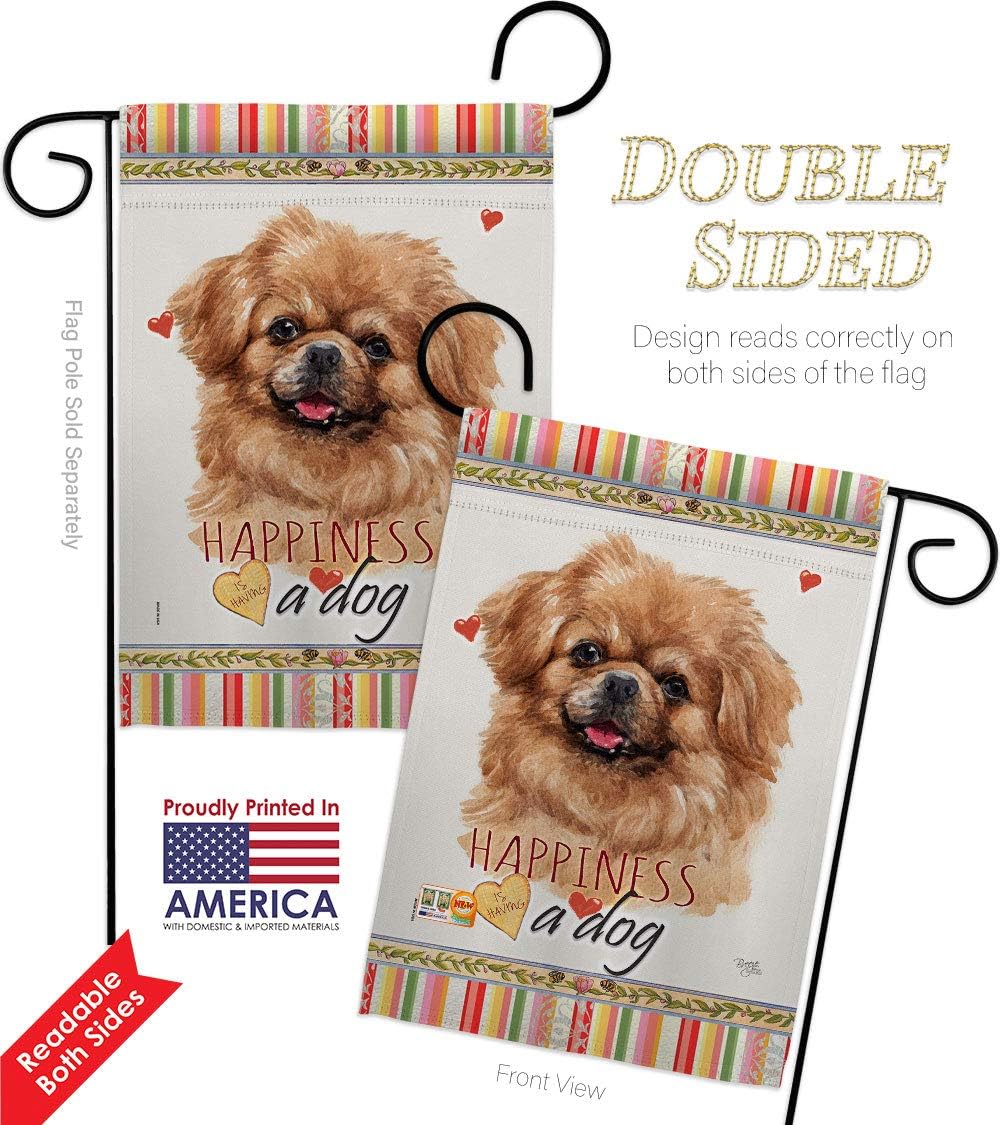 Tibetan Spaniel Happiness Garden Flags Pack Animals Dog Puppy Spoiled Paw Canine Fur Pet Nature Farm Animal Creature USA Vintage Applique Small Gift Yard House Banner Double-Sided Made In 13 X 18.5