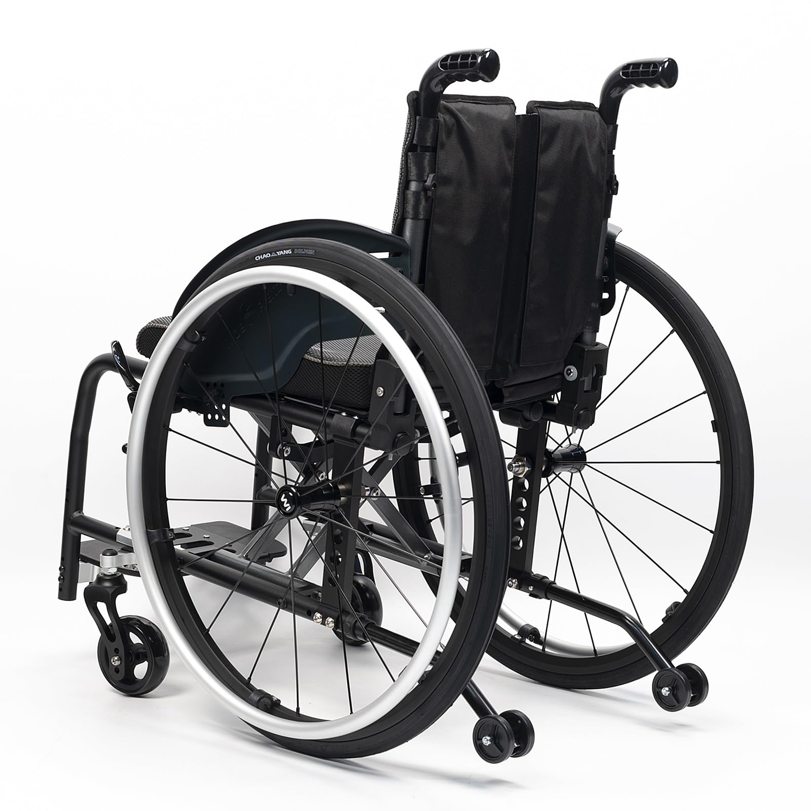 Silla de ruedas manual ligera, silla de ruedas deportiva ultraligera portátil todo terreno, silla de ruedas plegable, sillas de ruedas de transporte con antivuelco(Black A,38cm/15in)