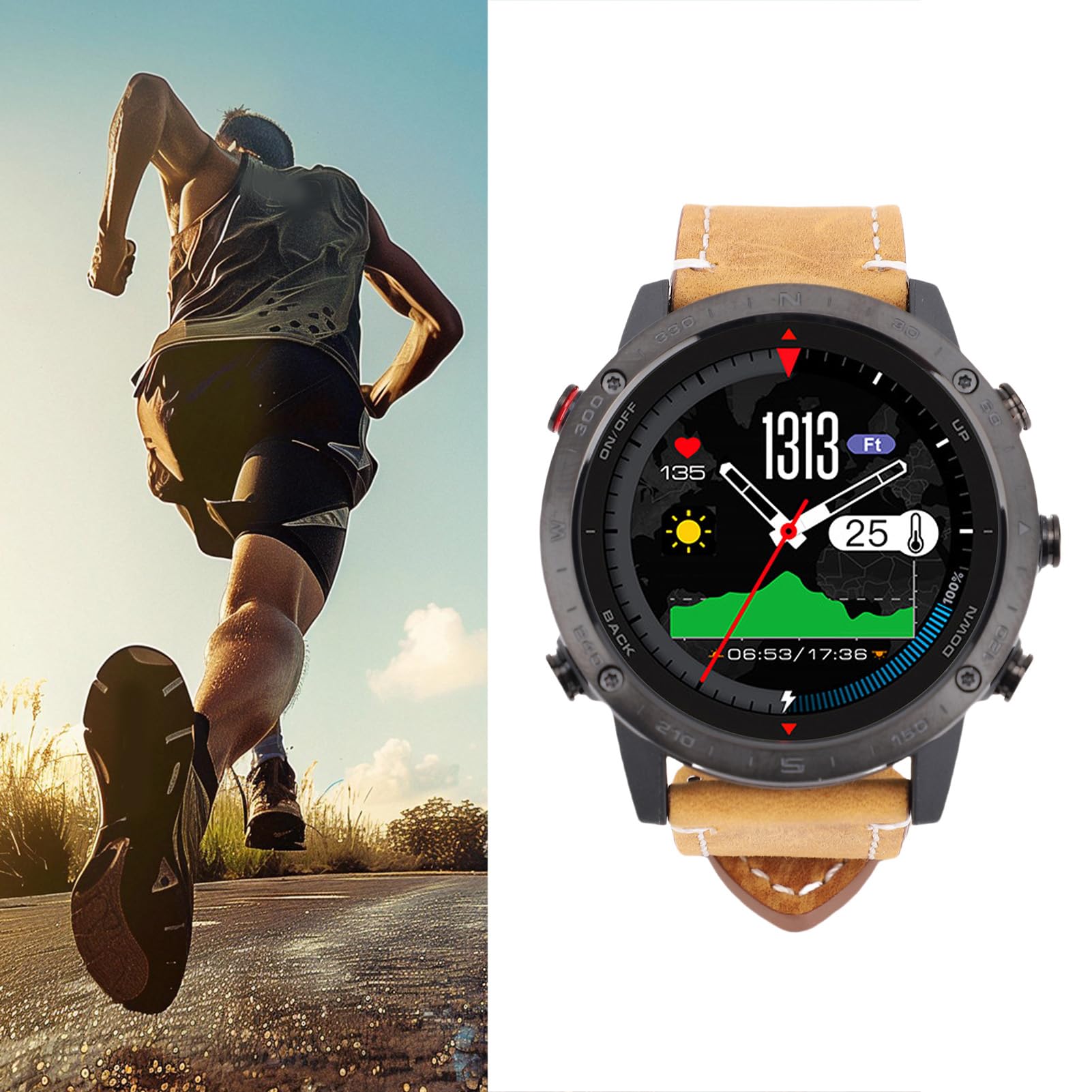 Emoshayoga Smartwatch da Uomo Smartwatch Rotondo Leggero in Lega Ti e Silicone per Immersioni Fitness con impermeabilità Fino a 50 Metri