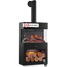 KAMINIO  Henri Electric Fireplace with Heater and Stove Pipe [Fireplace Freestanding electric fireplace with heater 3D fireplace in 5 levels wooden compartment with LED light timer