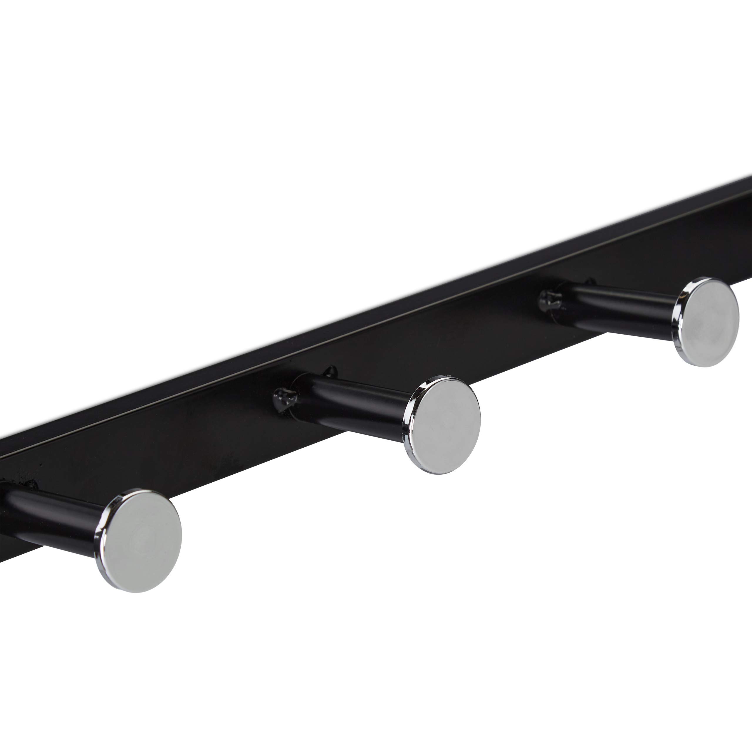 Relaxdays Perchero de Pared con Estante, Toallero con 5 Ganchos, Baño, Recibidor, Pasillo, Metal, 23 x 65 x 25 cm, Negro