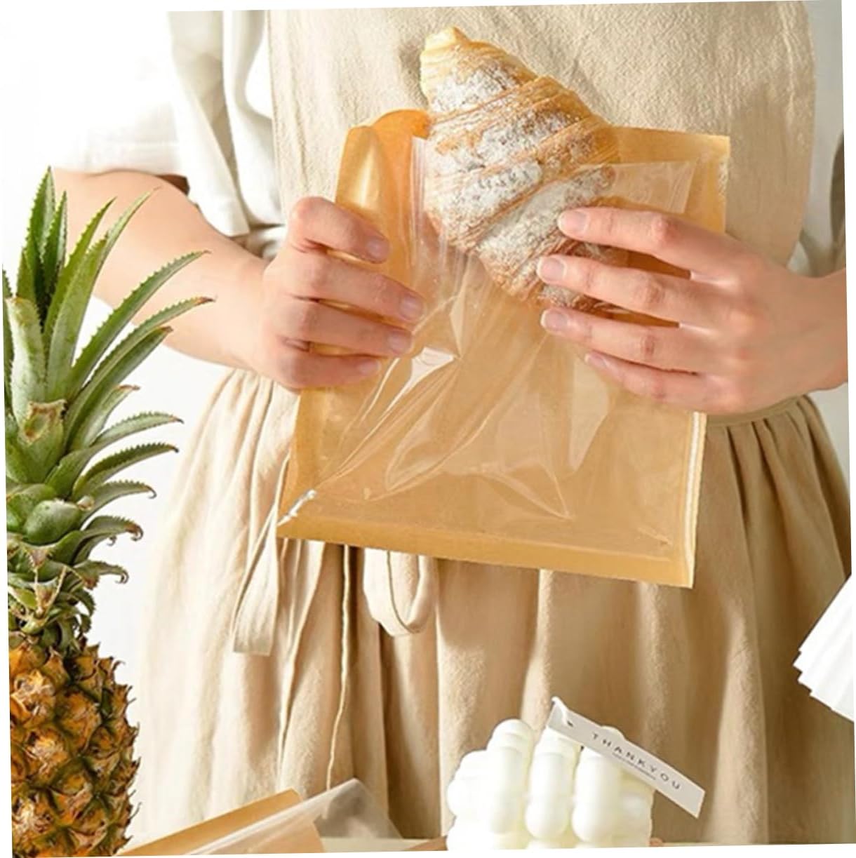 100pcs Baking Pouches Window Heat Sealable Paper Bags for Cookies Breads Snacks Party Favors