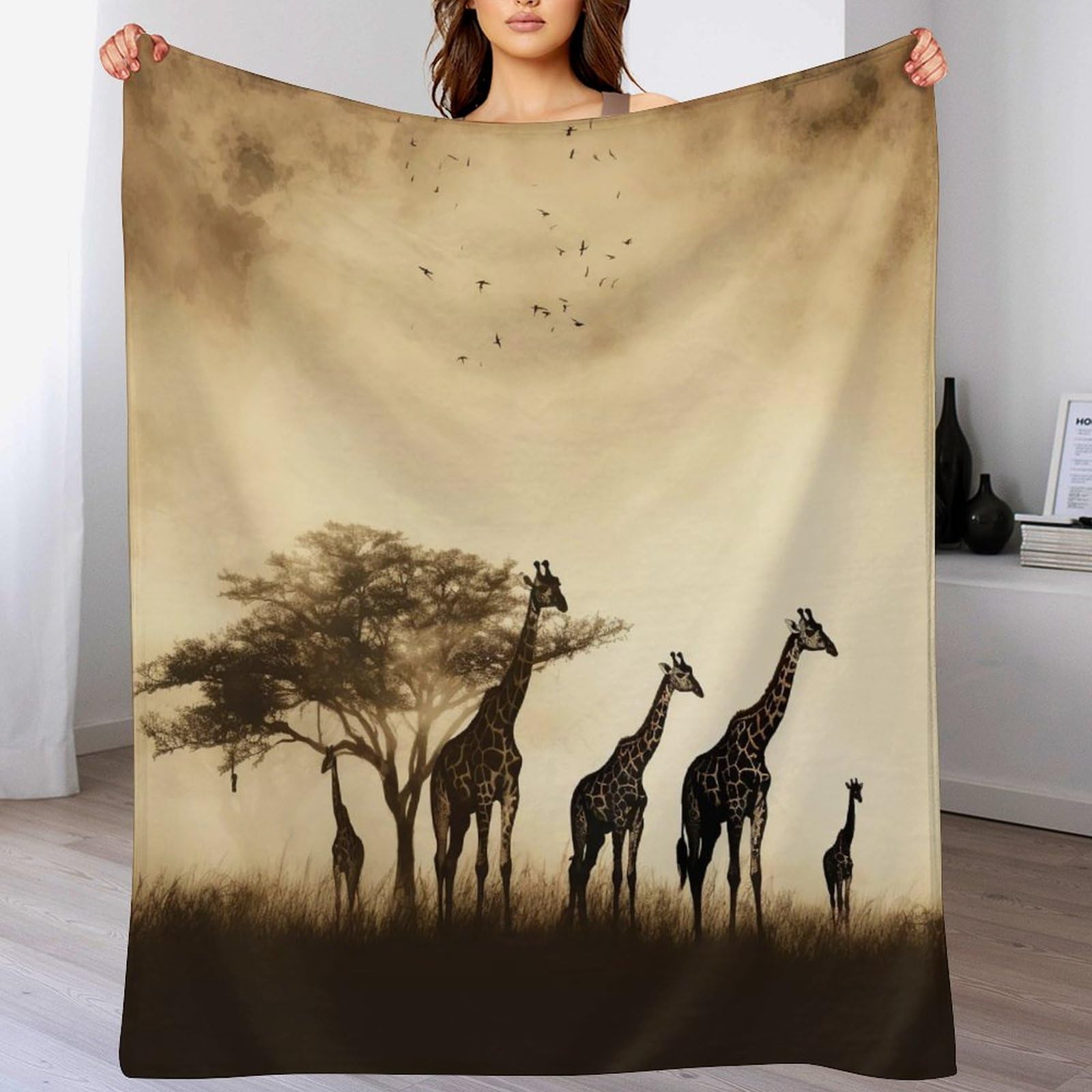 Couverture polaire girafe en peluche souple et finitions haut de gamme