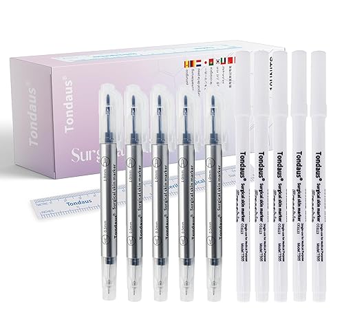 Marcador quirúrgico profesional para piel, 10 unidades, estéril para tatuaje, marcadores de punta de lápiz con regla de papel envueltos