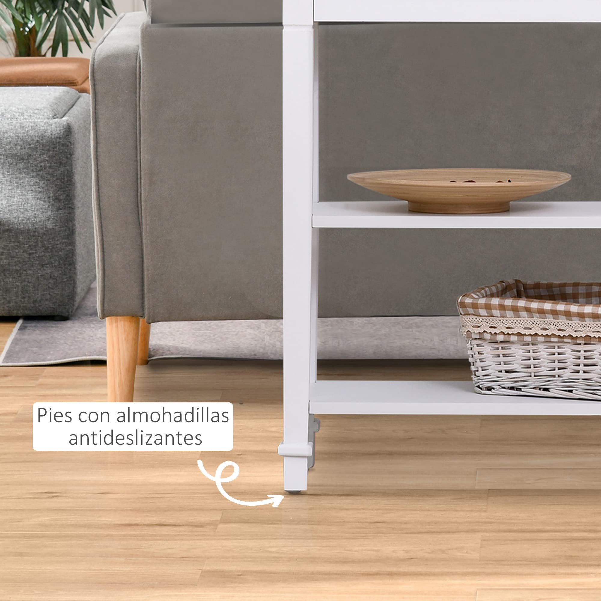 HOMCOM Mesa de Consola Multifuncional Recibidor 75,6x27,5x80,5 cm Blanco | Mesa Auxiliar, para Sala Pasillo Comedor, 2 Estantes, 1 Cajón Extraíble, Manija, Estilo Retro, Pino, Madera Natural