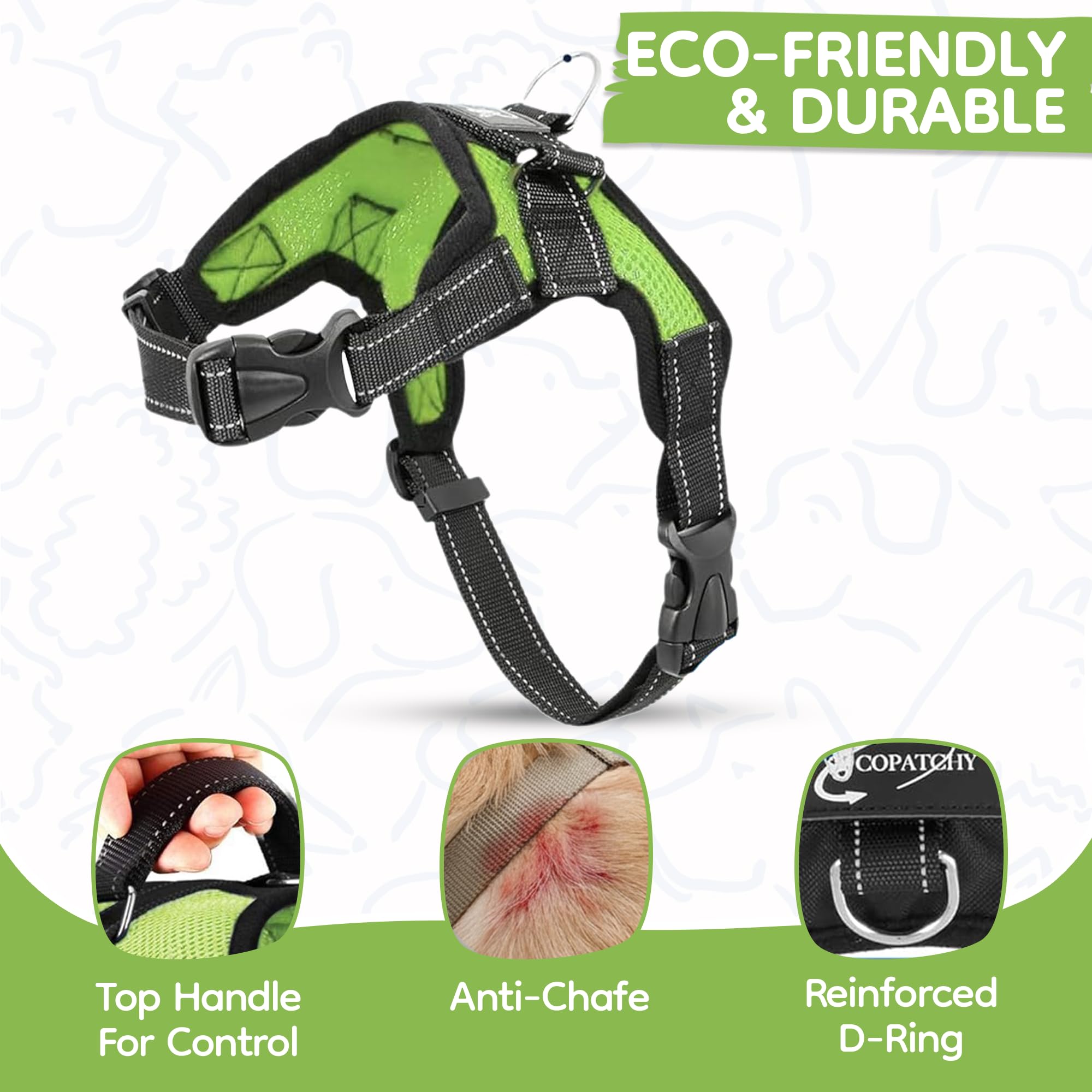 Arnés Reflectante Ajustable para Perro con asa, Malla cómoda y Suave para Todo Tipo de Clima, fácil de Poner para Perros pequeños, medianos y Grandes (Verde), Talla S