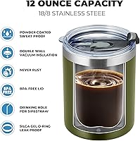 Vista 4 de MEWAY Paquete de 8 tazas de café de 12 onzas con tapa, taza de café reutilizable de acero inoxidable aislada, taza de café duradera de doble pared