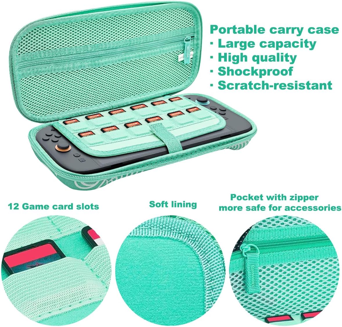 Carrying Case for Nintendo Switch 2, Large Capacity Switch 2 Case Hard Shell Protective Travel Pouch with 12 Game Card Slots Slim Storage Bag for Console & Accessories Cute Carry Cases for Gift, Green 4 71ncFWLOSML. AC SL1200