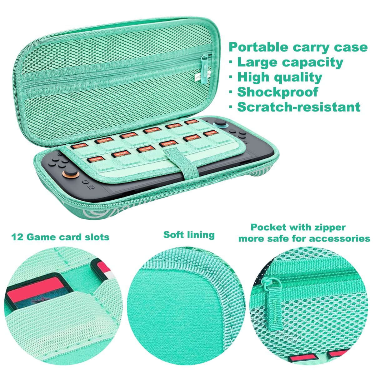 Carrying Case for Nintendo Switch 2, Large Capacity Switch 2 Case Hard Shell Protective Travel Pouch with 12 Game Card Slots Slim Storage Bag for Console & Accessories Cute Carry Cases for Gift, Green thumbnail