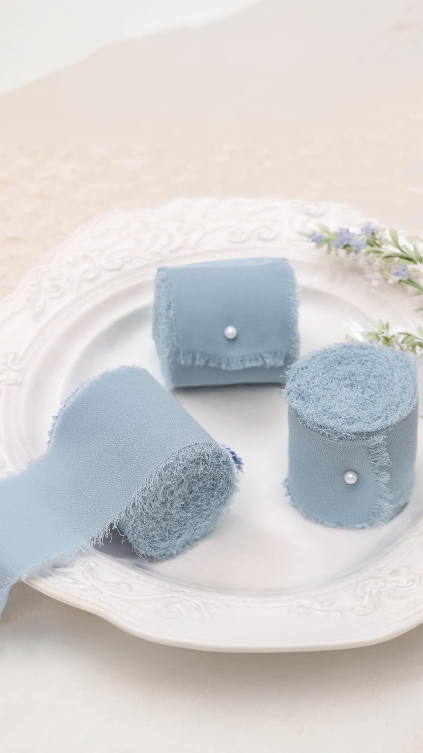 Sweet seven Blue Fringe Chiffon Ribbon - 2 Rolls of 1.57wide "x5.47Yd - Perfect for Flower Bouquets, Gift Wrapping, Crafts, and Wedding Decorations