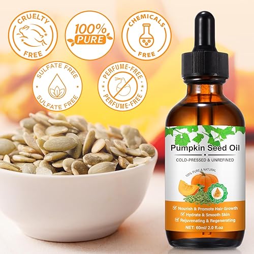 Miniatura 4 de Aceite de semilla de calabaza para el crecimiento del cabello, aceite de calabaza 100% puro prensado en frío para cabello seco dañado, hidratante