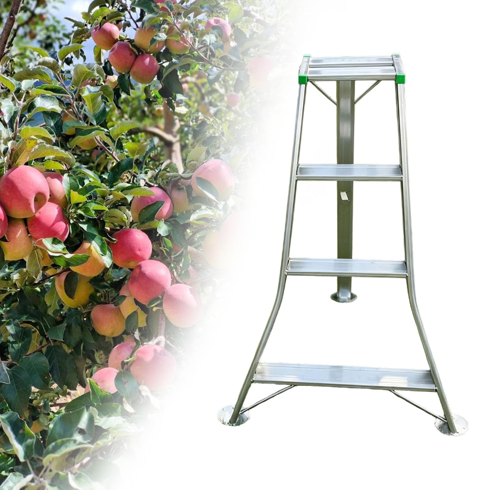 Scala leggera in alluminio per frutteto, scala a 4 gradini con ampia piattaforma per potatura sicura da giardino, ideale per la raccolta della frutta e la manutenzione degli alberi