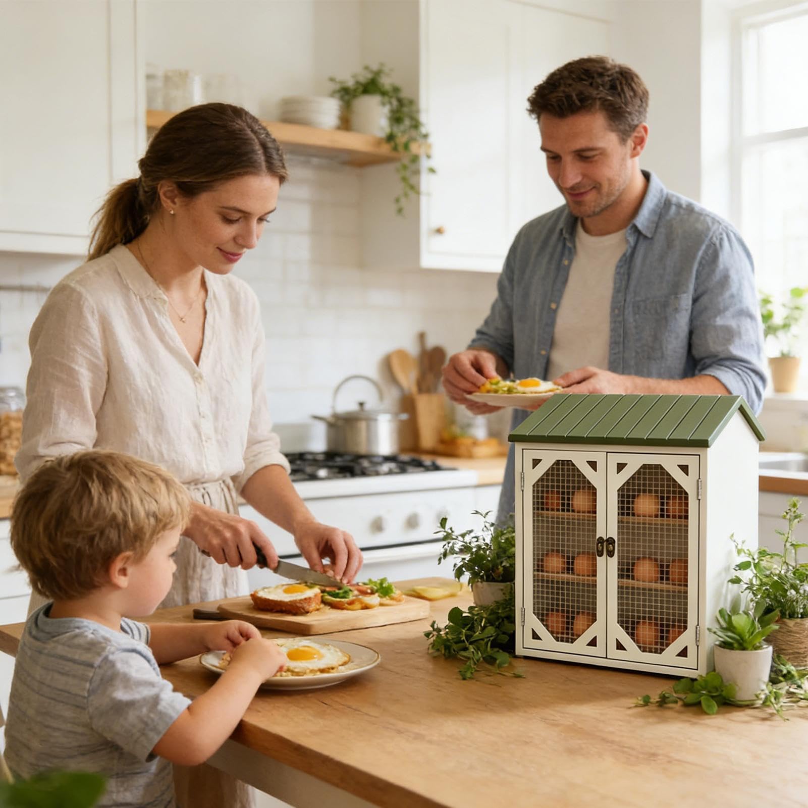 Portauovo per Piano - Mobiletto Rustico con Doppie Ante | Contenitore per Uova con Finestra in Rete - per Conservazione in Cucina, Dispensa, Fattoria, Mercato