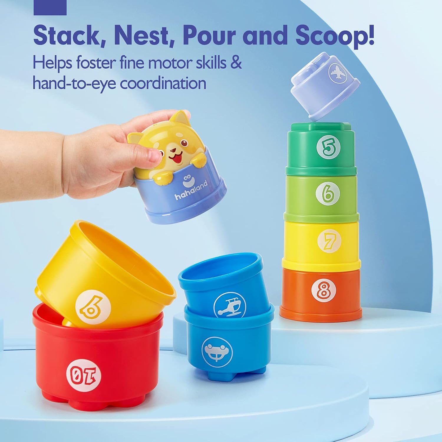 hahaland Baby Sensory Book & 10 Pcs Baby Stacking Cups