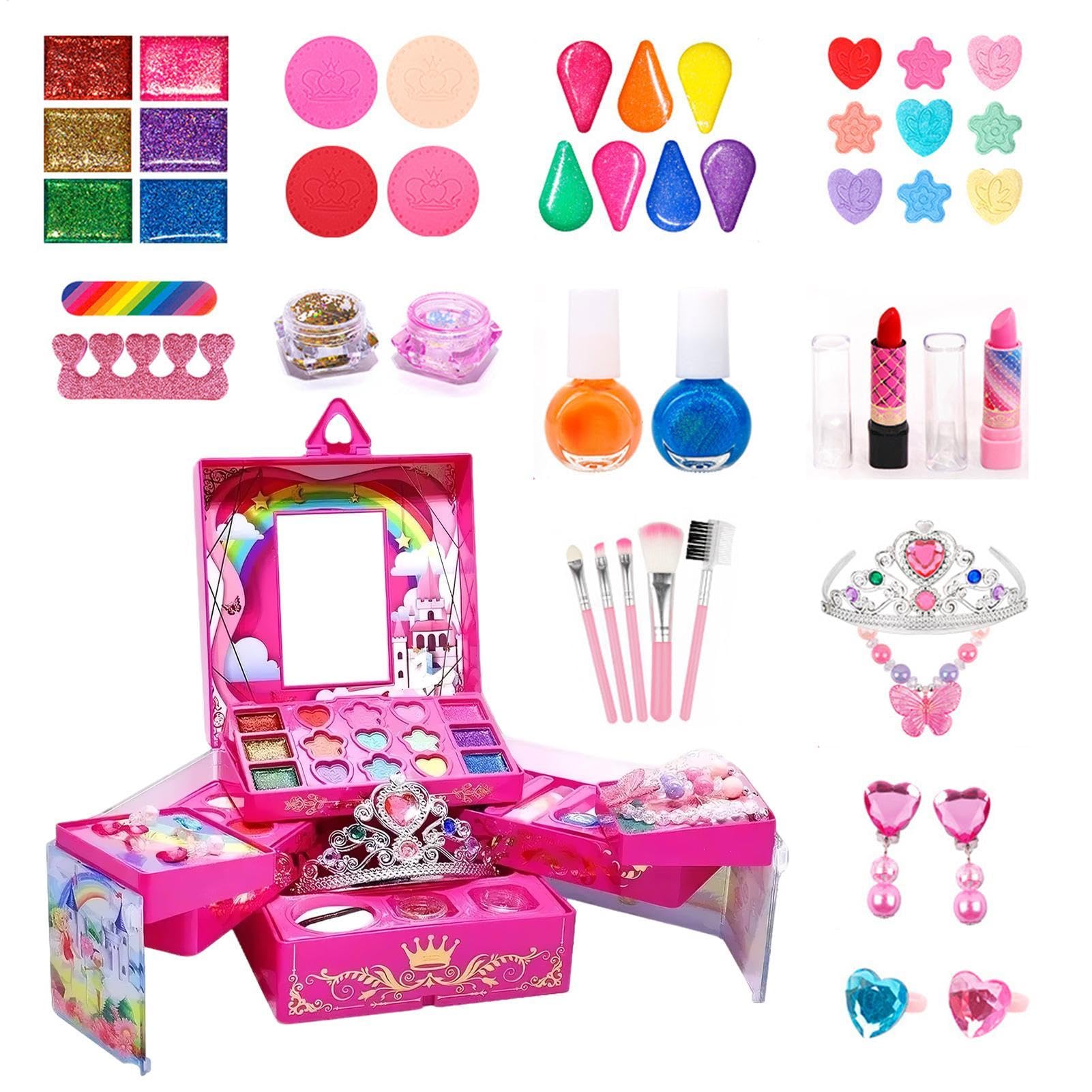 Trucco lavabile per bambine e bambine, giocattoli per il trucco lavabili per fare finta di giocattoli cosmetici lavabili per bambine | Kit di vestire per bambine da 3 a 12 anni per bambine