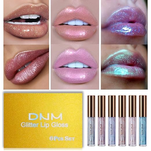 evpct 6 Colors Glitter Sparkly Lip Gloss Liquid Lipstick Set, Diamond Shimmer