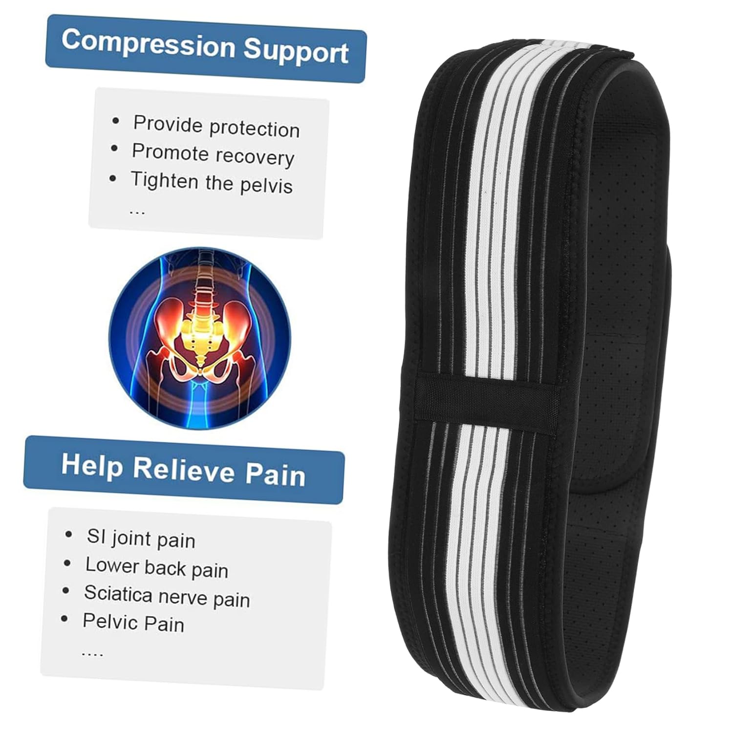 Pelvic Support Belt for Breathable Pelvic Fixation Band for Back and Lower Body Stability Black Upgrade Version