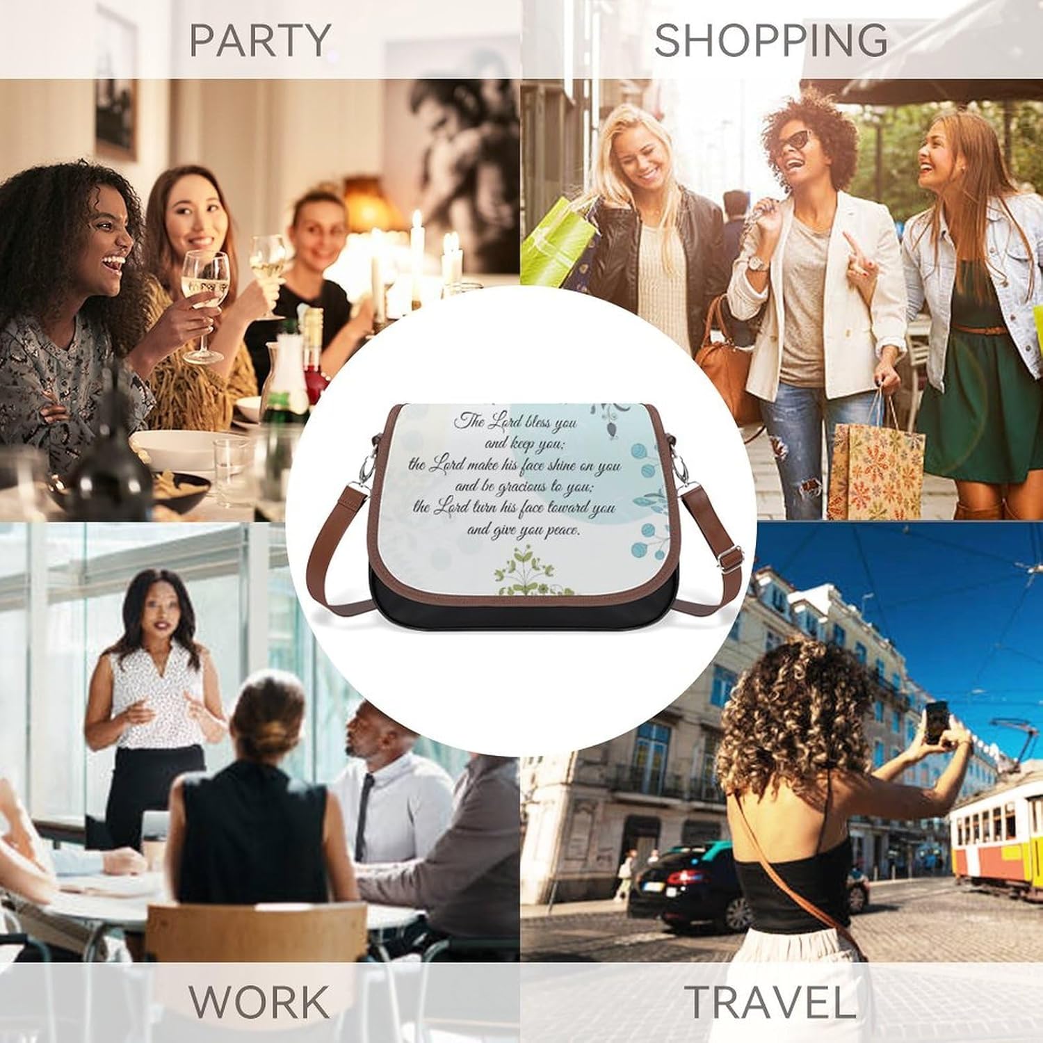 The Lord Bless You, Numbers 6 24 Bible Verse Classic RoundWomen's Faux Leather Crossbody Bag, Waterproof Wrinkle-Resistant Shoulder Bag with Detachable Strap, Large Capacity Casual Handbag, Fashion Da