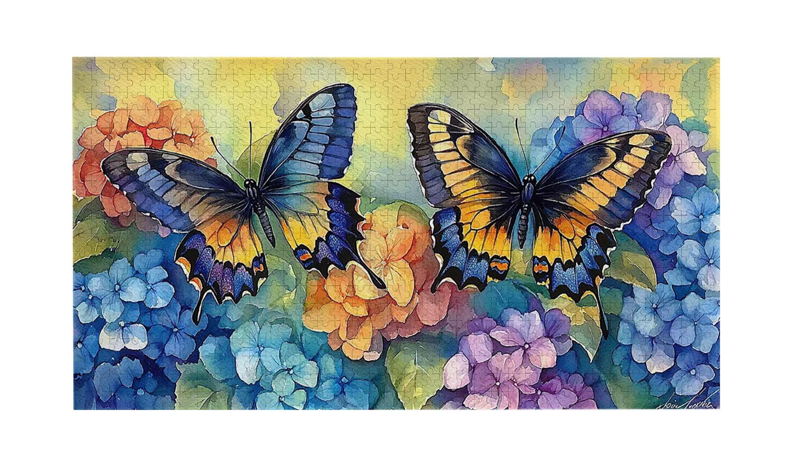 J-397 Puzzle 1100 puzzle dla dorosłych, wymagająca zagadka, prezent 87 x 42 cm, puzzle dla całej rodziny, prezenty dla kobiet i mężczyzn, temat: motyl haft kwiaty j-397