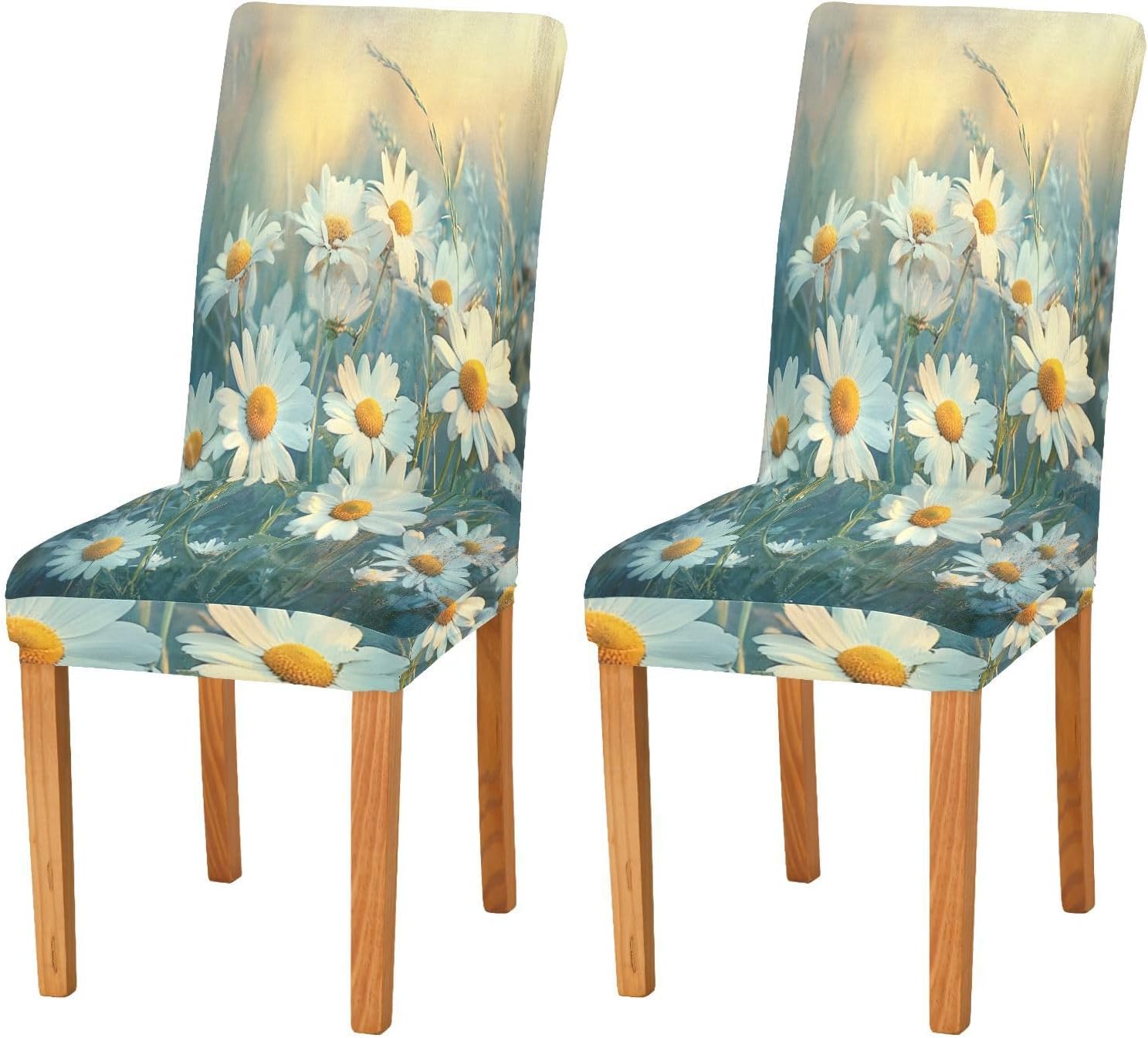 ALAZA Chair Covers for Dining Room, Daisy Blossom Spring Garden Flower Stretch Chair Cover Sets Chair Protector Removable Washable for Ktichen Restaurant Hotel