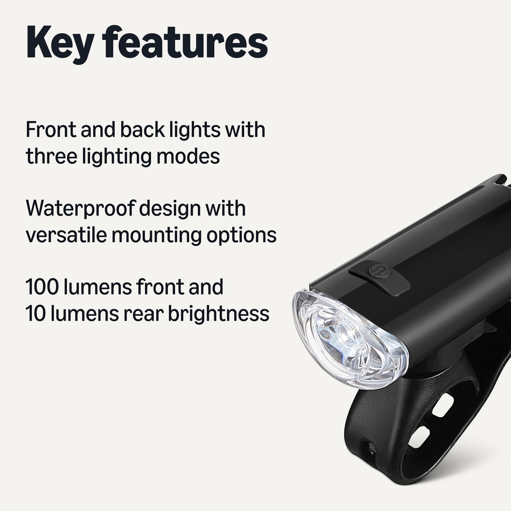 Image secondaire de Kit d'Éclairage LED pour Vélo Amazon Basics - Phare 100 Lumens et Feu Arrière Étanche
