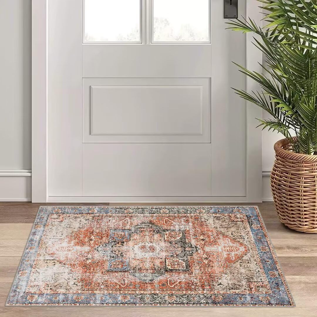 Marokko Bunt Läufer Flur Küche Waschbar rutschfest 120X100cm Vintage Boho Style Rot Lang Küchenteppich Flurteppich Teppich Fur Korridor Wohnzimmer Schlafzimmer Meterware Anpassbar