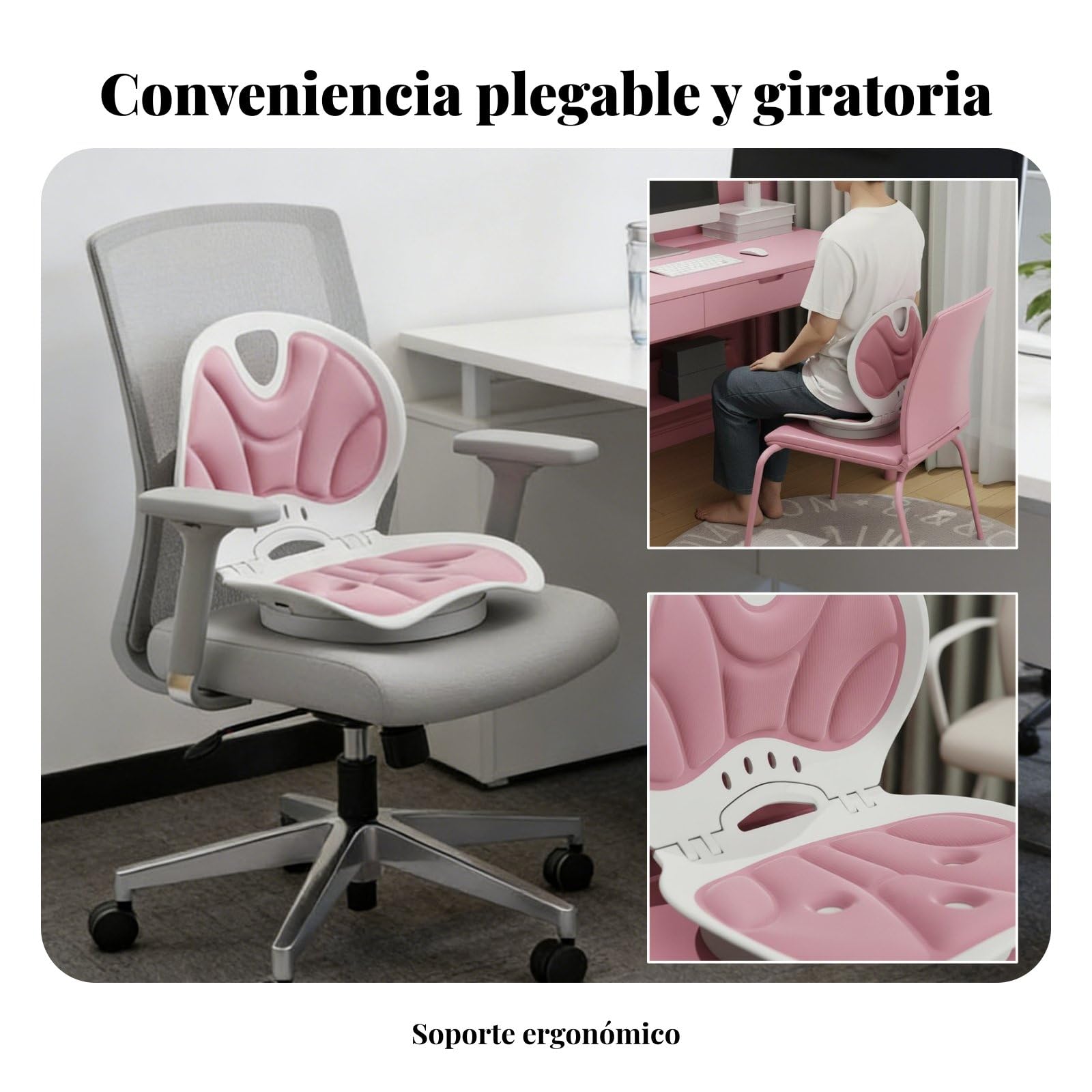 Cojín Ergonómico Asiento Respaldo Giratorio Apoyo Lumbar Almohada de Espalda Soporte Completo para Espalda Baja Cintura y Caderas Tejido Ventilado de