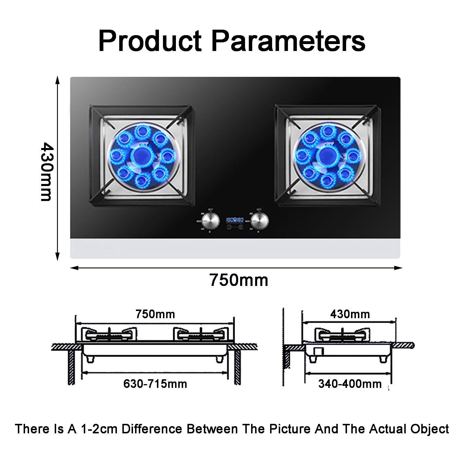 Cuisinière À Gaz 75 Cm 2 Feux, 5,2 KW 9 Cavités, Minuterie 180 Minutes (double Face Indépendante), Cache-pot En Fonte De Verre Trempé, Kit GPL/gaz Naturel(NG)