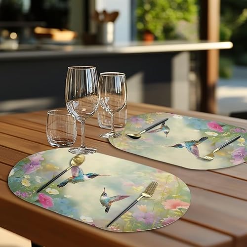 Miniatura 109 de Heat Resistant Placemats Oval Placemats Set of 6 Leather Washable and Wipeable Non Slip Place Mats, Waterproof Modern Dining Table Mats, Oval Floral