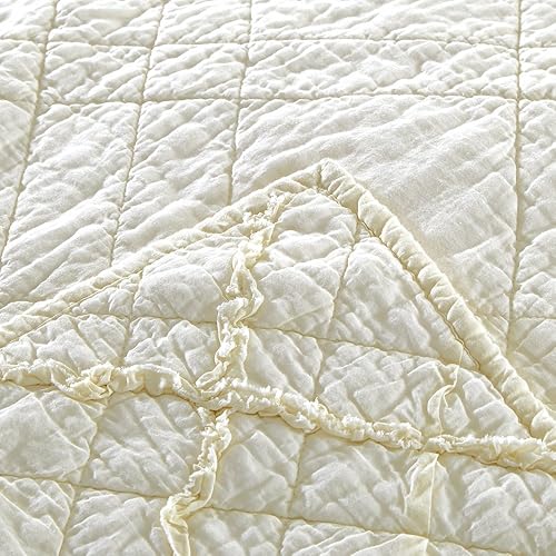 Miniatura 5 de Calla Angel Diamond Applique - Edredón de gasa de algodón puro, tamaño King, color marfil