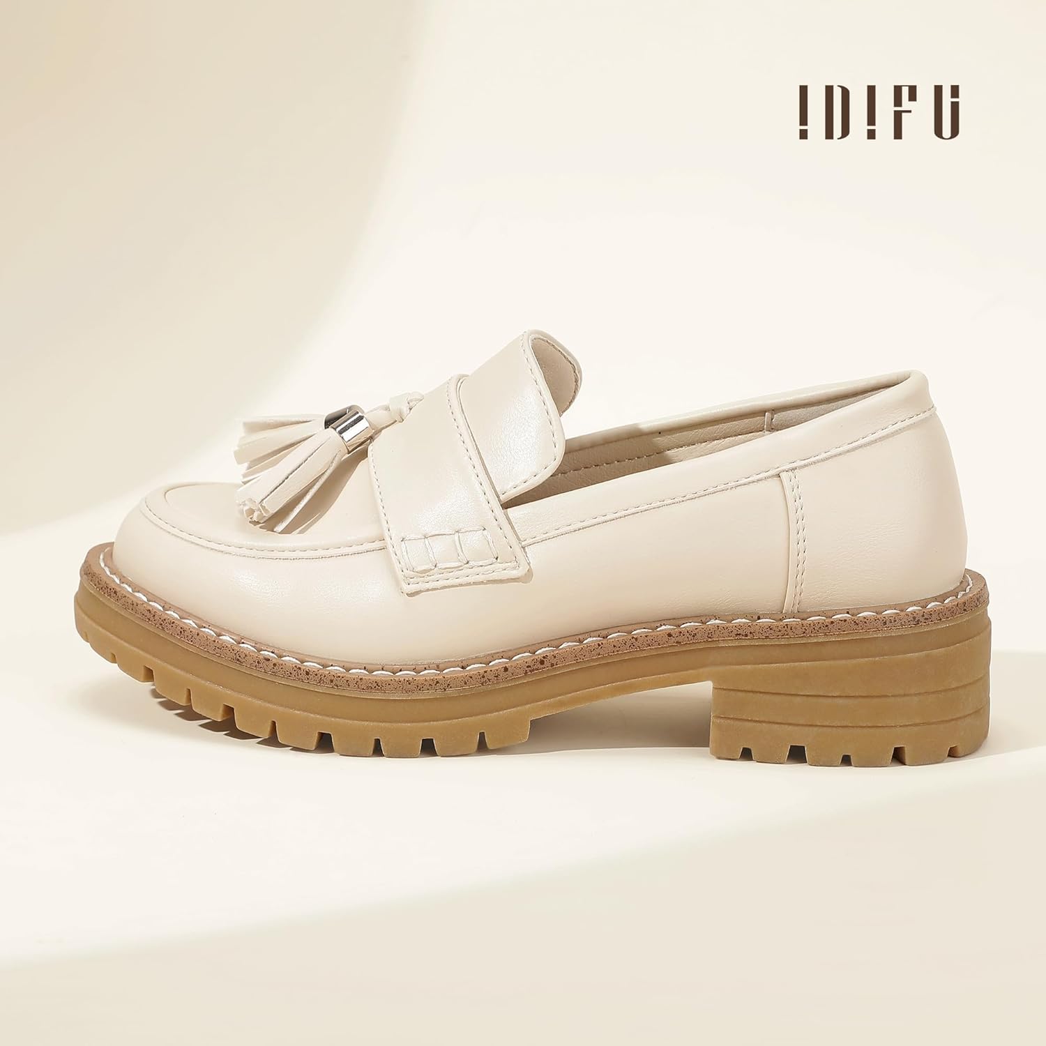 IDIFU IN2 Platform Loafers for Women Lug Sole Slip on Shoes Chunky Penny Low Heeled Loafers for Women Fall Work Business Office Party Casual Comfortable Fashion Closed Toe Dress Shoes with Tassel - Image 5