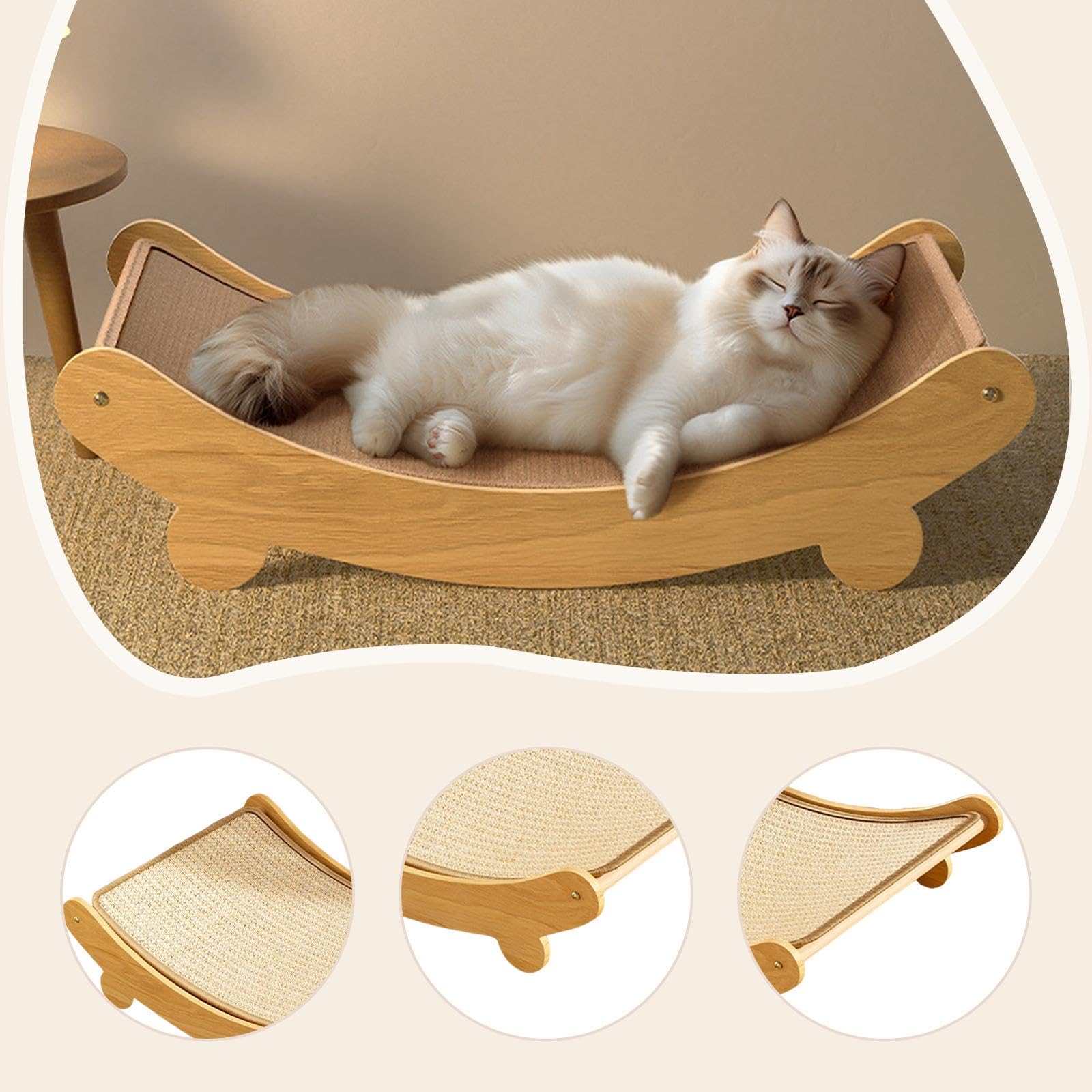 Cama para Gatos con Tablero de Rascar Madera Fuerte Y Funcional Almohadilla para Jugar Y Dormir Superficie Protectora contra Arañazos en Mueb, Sisal, Grande