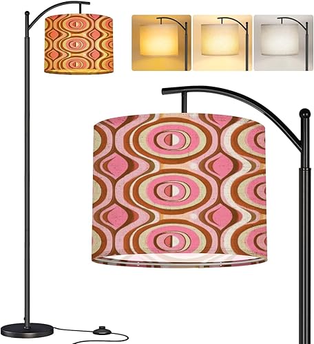 Lámpara de pie moderna de arco de los años 70, patrón retro sin costuras de los años 60 y 70, estilo estético, lámpara de pie con pantalla de lino