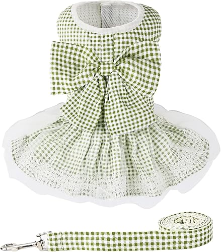 Vestido para perro, lindo vestido con lazo, arnés y correa, ropa para caminar para perros, faldas, ropa para mascotas para perros pequeños, niñas,