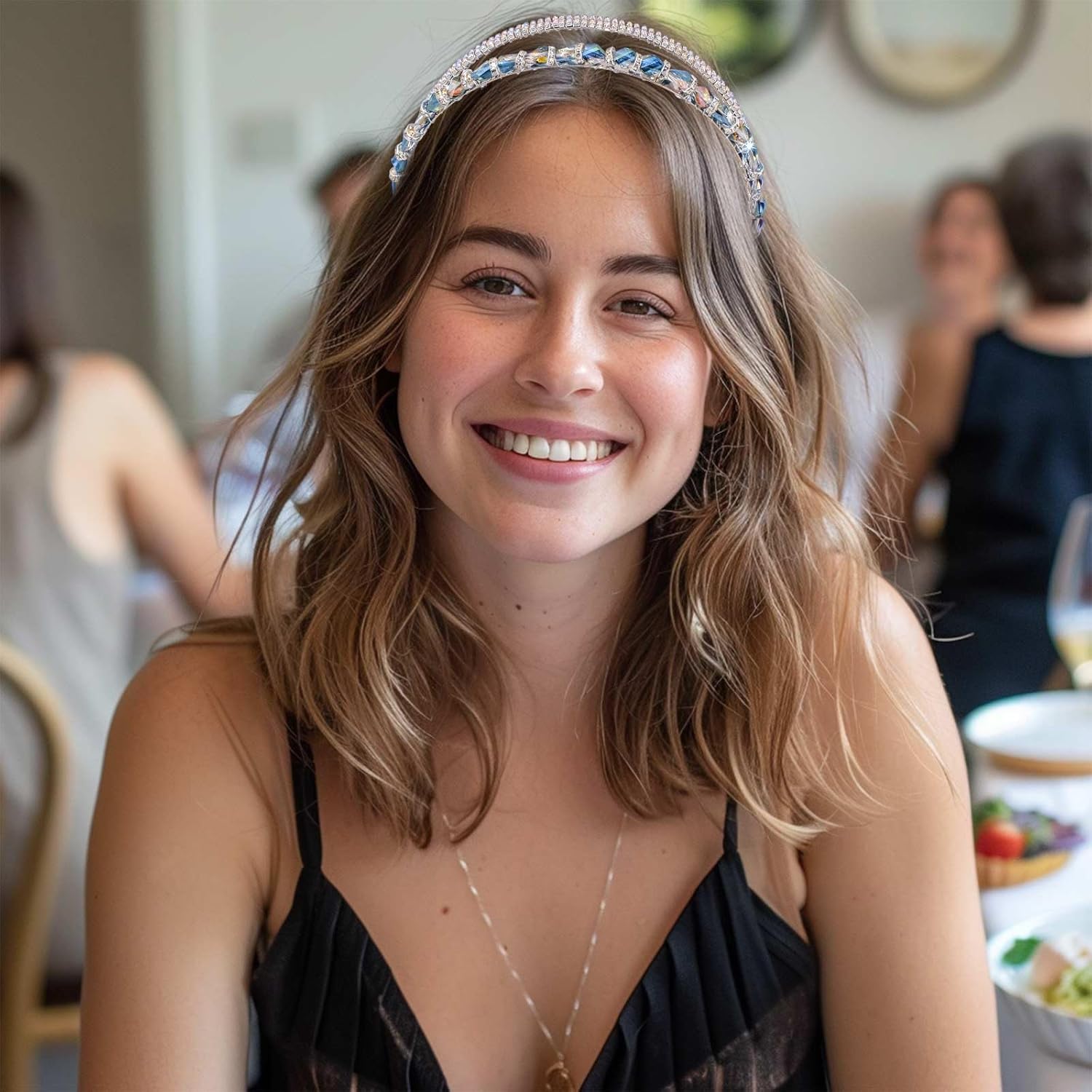 deladola Colorful Rhinestone Headband Double Layered Crystal Headbands Sparkly Jeweled Hairband for Women - Image 2