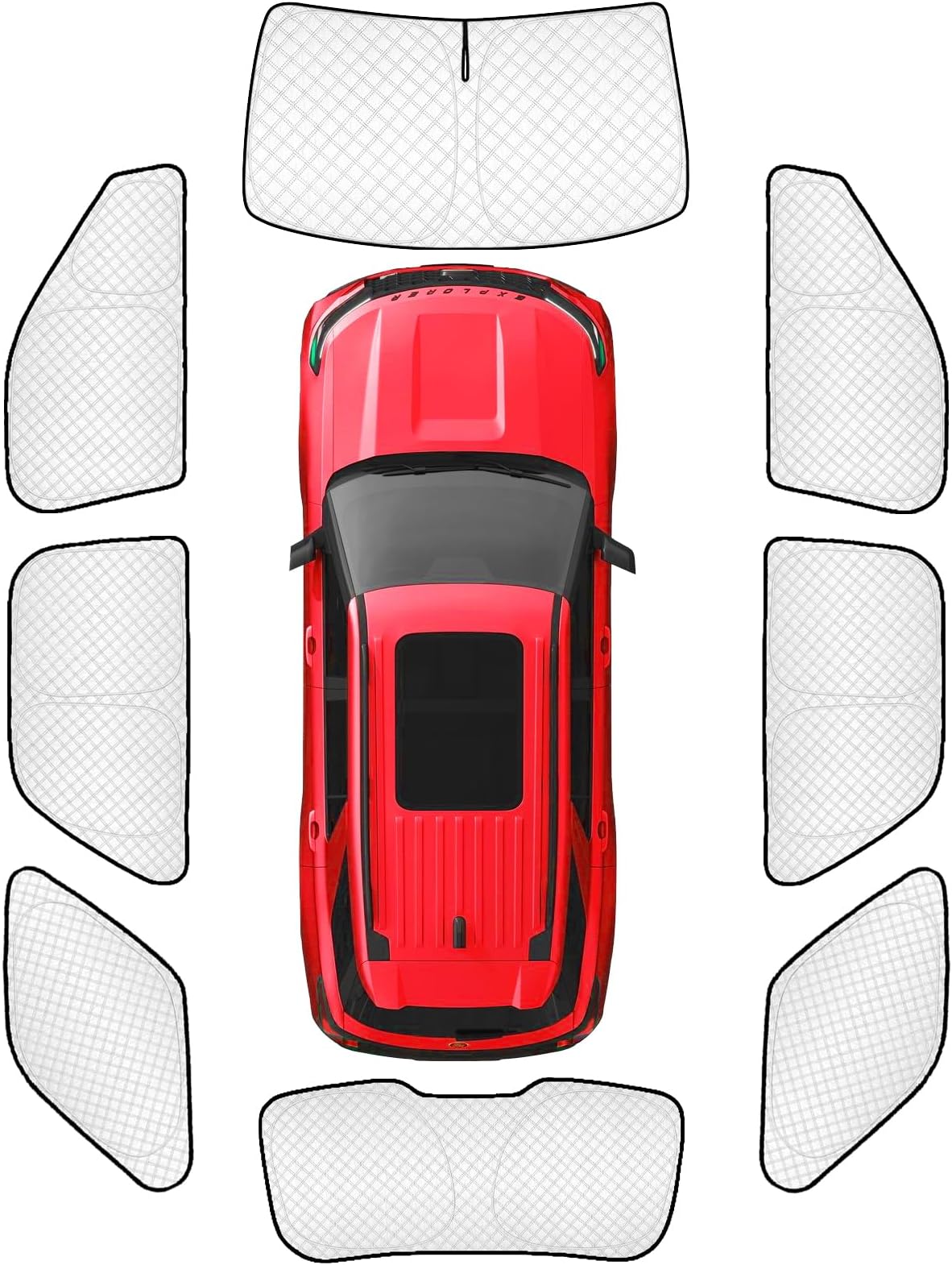 KMF 8pcs Thicken Sun Shades for Ford Explorer 2011-2019 Accessories,Windshield Sunshade Full Car Window Covers for Side Rear, Sun Visor UV Block and Blackout Privacy for Camping Outdoor