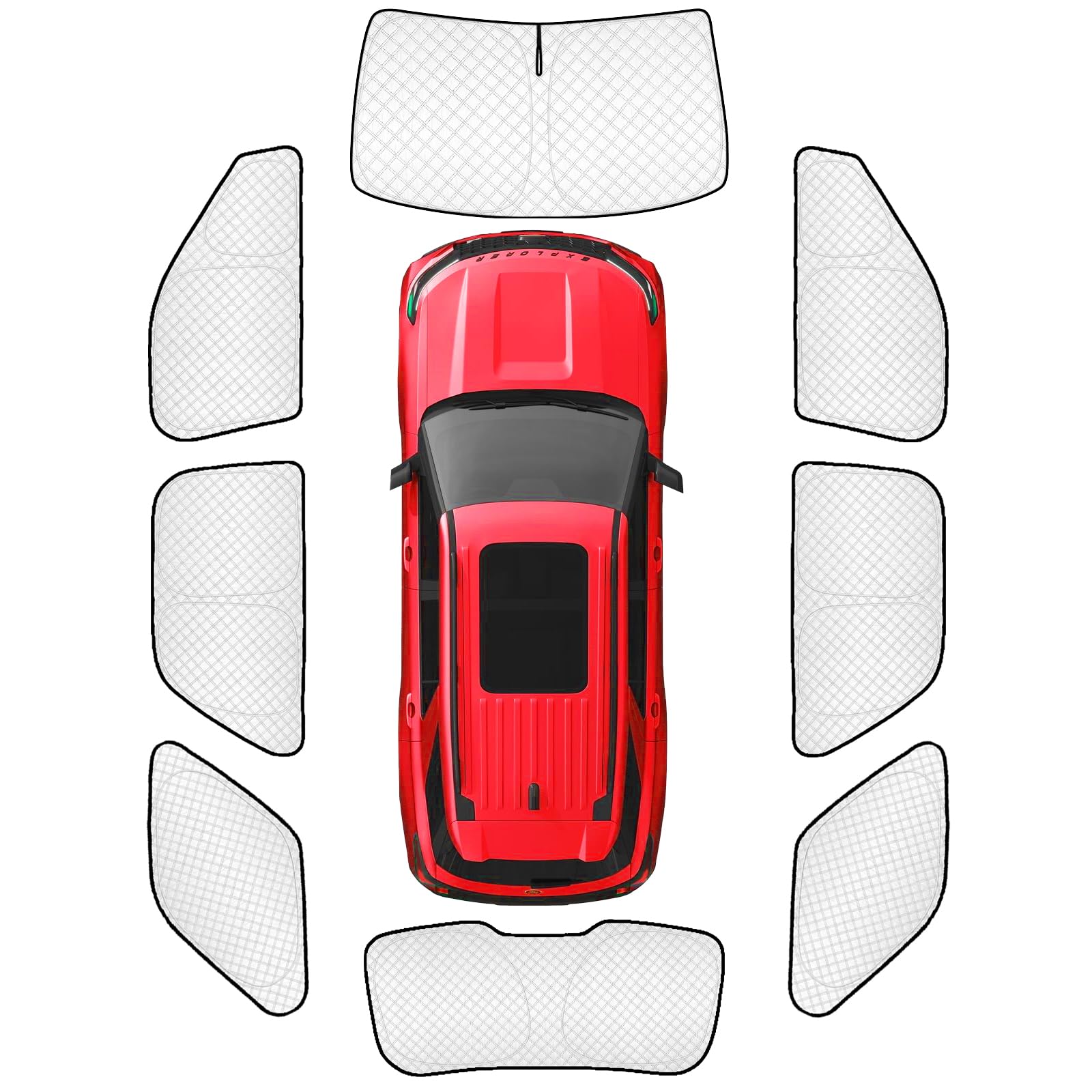 KMF 8pcs Thicken Sun Shades for Ford Explorer 2011-2019 Accessories,Windshield Sunshade Full Car Window Covers for Side Rear, Sun Visor UV Block and Blackout Privacy for Camping Outdoor