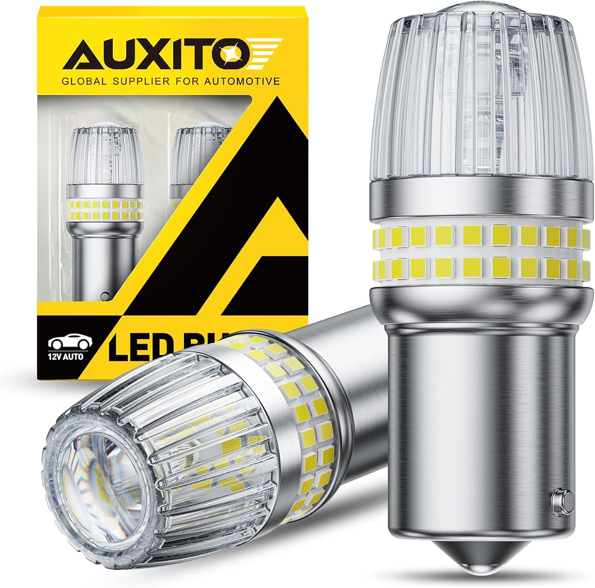 AUXITO Latest 1156 LED Bulbs White Reverse Lights, 700% Brighter 7506 BA15S P21W 1141 1003 Bulbs with Projector for Backup Parking Tail Brake Signal Marker Daytime Running Light, Pack of 2