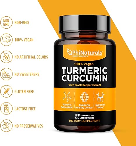 Miniatura 6 de PhiNaturals Suplemento de curcumina de cúrcuma con extracto de pimienta negra, 4200 mg equivalente a raíz de cúrcuma entera por 3 cápsulas de