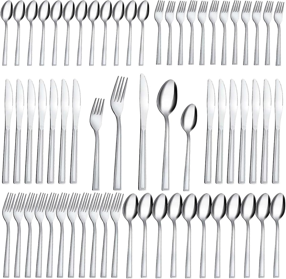 60-Piece Silverware Set - Stainless Steel Silverware Set for 12, Include Fork Knife Spoon Set, Mirror Polished, Dishwasher Safe, Cutlery Set for Home Kitchen Restaurant