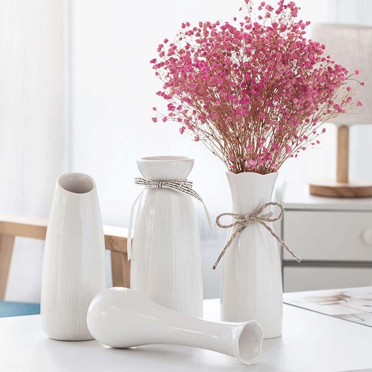 Arawat 2 Ceramic Vase White Flower Vase for Home Decor Modern 7.9 inch Mini Vase for Table Shelf Home Decor Vase for Fireplace Bedroom Kitchen Living Room Wedding Office Desk Birthday Gifts