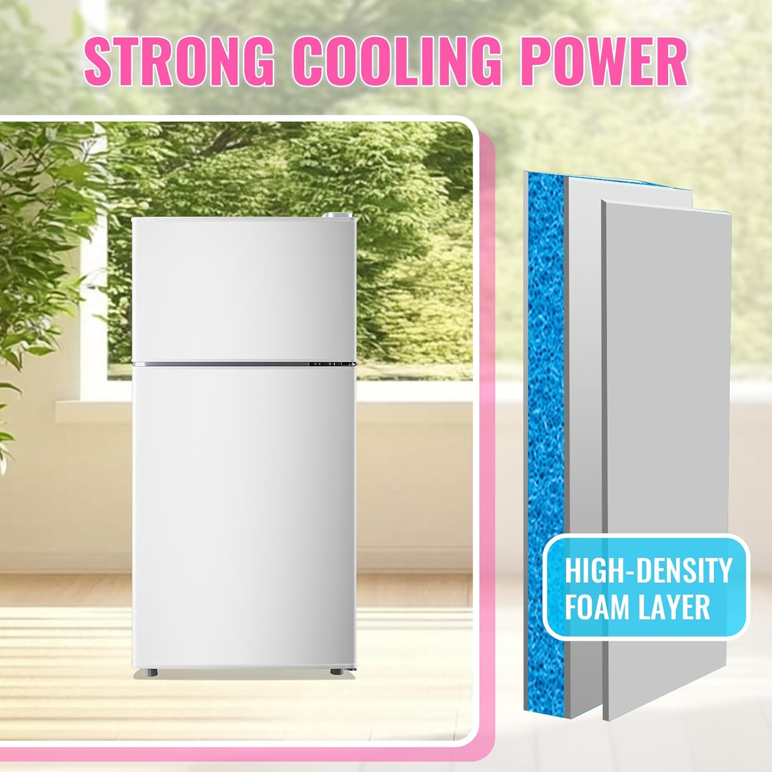 DEMULLER Retro Mini Fridge with Freezer Dual Door Apartment Size Small Refrigerator with Egg Tray, Dorm Fridge with Removable Plastic Shelves, 2.4Cu.ft, 14.96" D x 14.57" W x 30.8" H, White