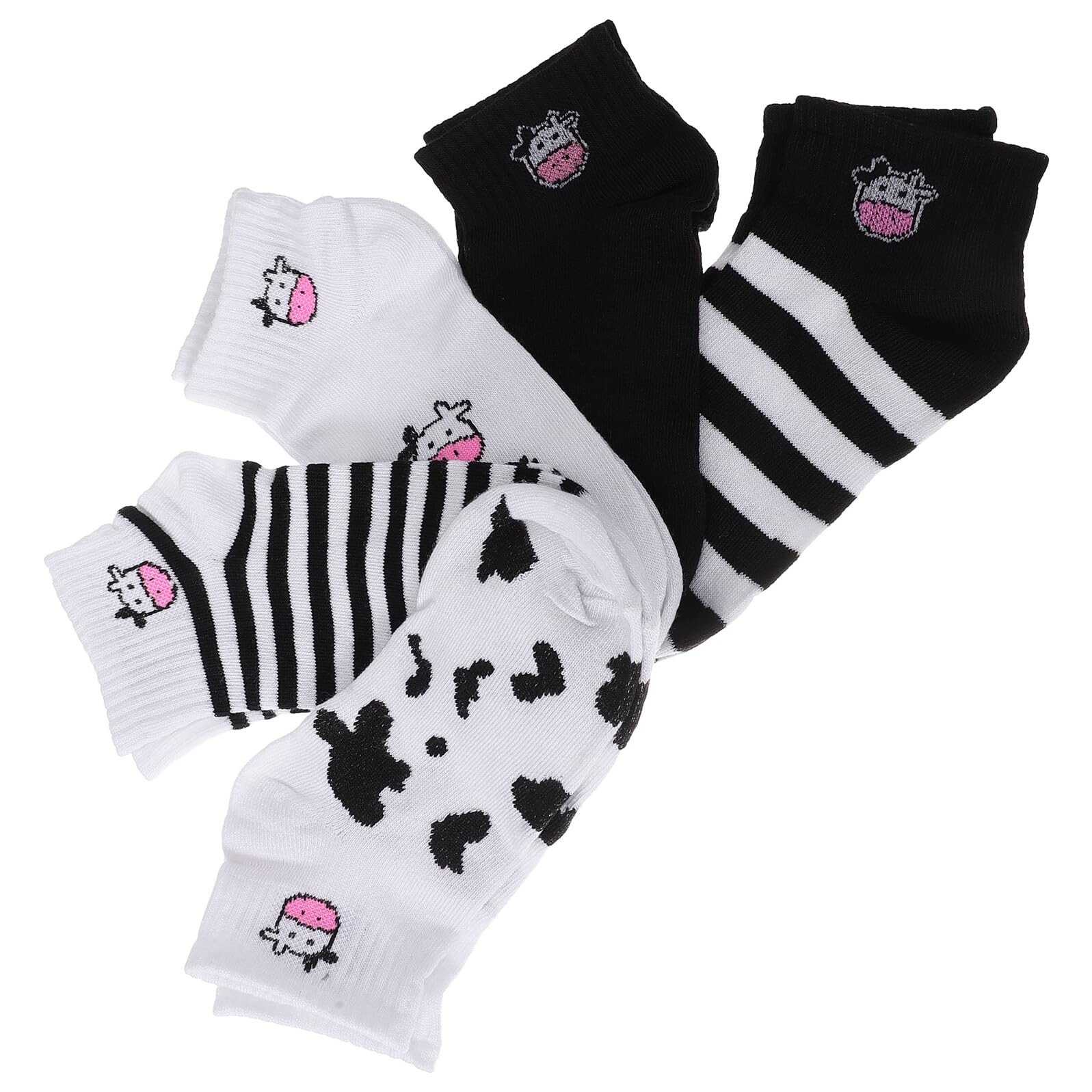 Ipetboom Calcetines de Vaca de Dibujos Animados para Niña, 5 Pares, Algodón | Calcetines Cortos, Negro y Blanco, Ajuste Cómodo y Transpirable, Decoracion Verano