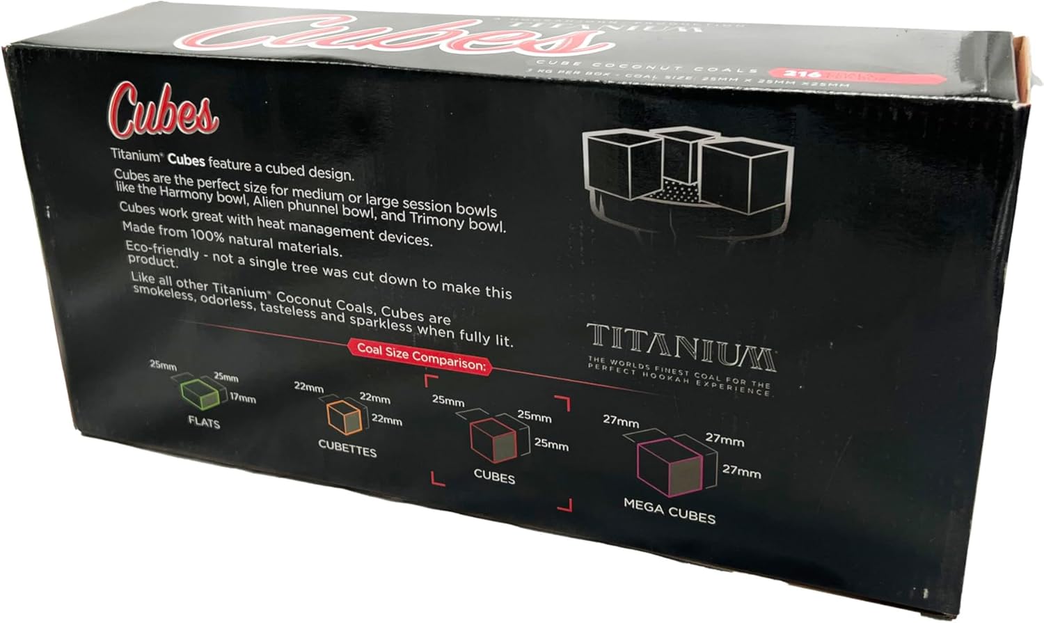 Titanium Cubes Hookah Coconut Charcoal, 3 Kg Value Pack, HookahJohn Hookah Coals,216 Count