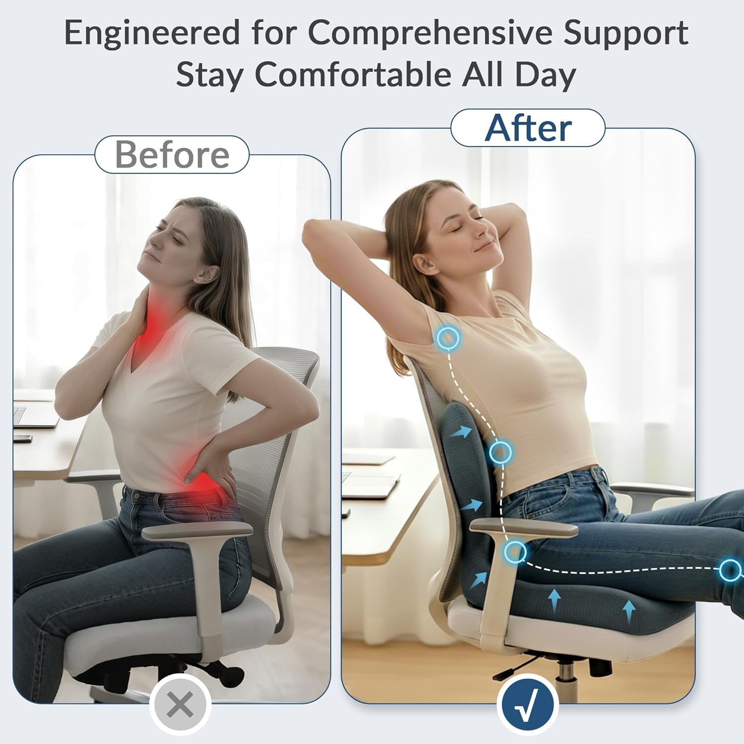 Exclusivo Mezcla Memory Foam Seat Cushion, Ergonomic Tailbone Pain Relief Cushions, Non-Slip Seat Pad for Office Chair and Car Seat, Black