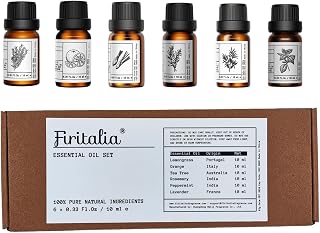 Natural Essential Oils Set - Pure Scents for Wellness: Lavender, Peppermint, Rosemary, Lemongrass, Orange, Tea Tree - 10ml Each