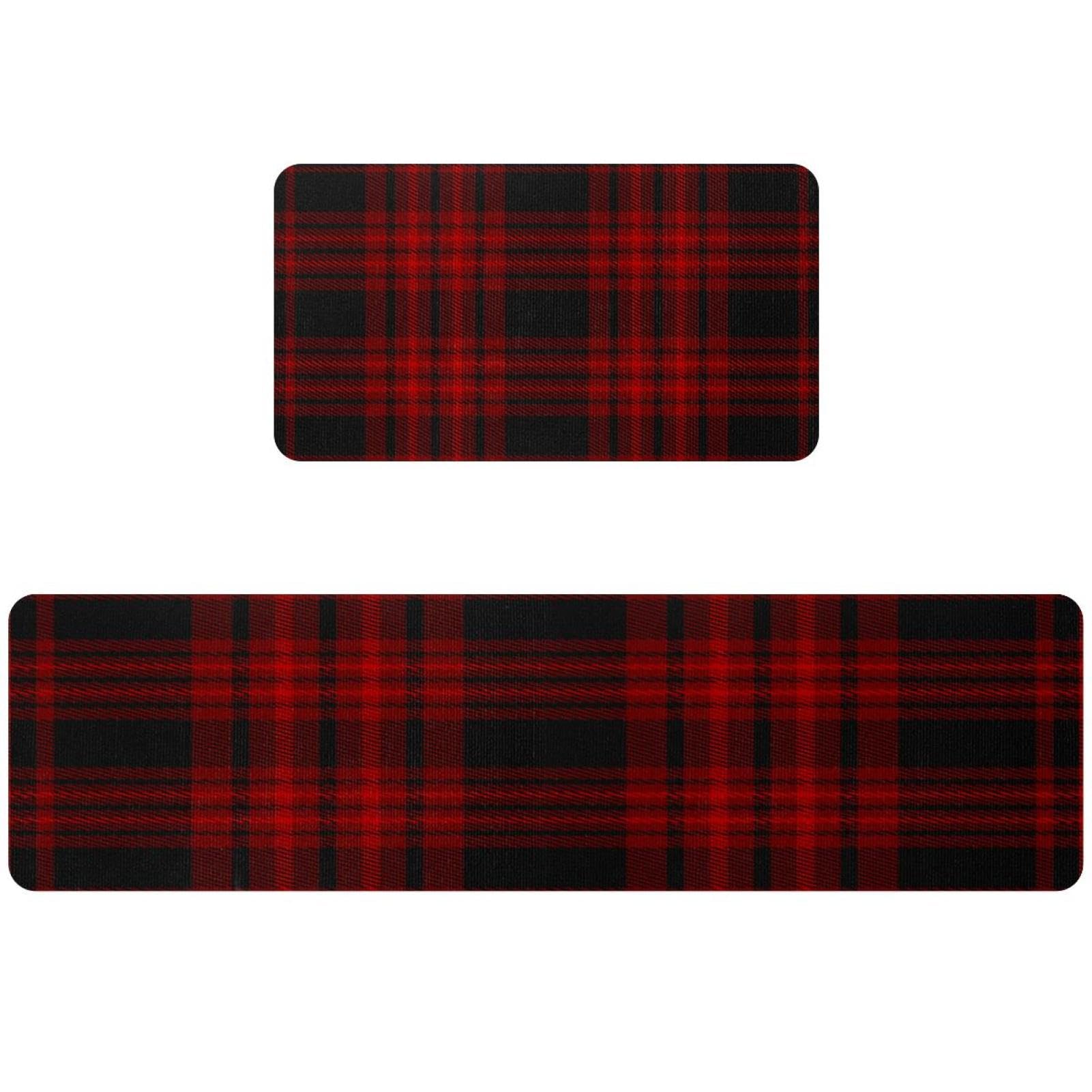 Tapis de cuisine à carreaux noirs et rouges lot de 2 lavables et antidérapants pour la maison